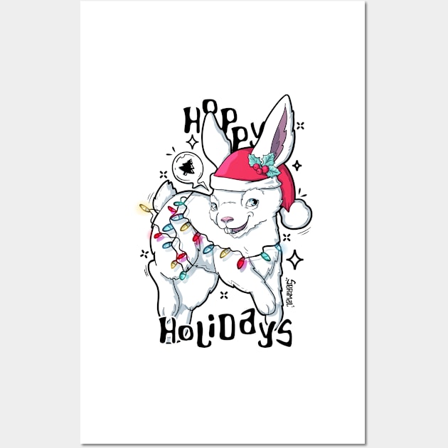 Hoppy Holidays hopping Christmas Bunny Rabbit Wall Art by SPIRIMAL